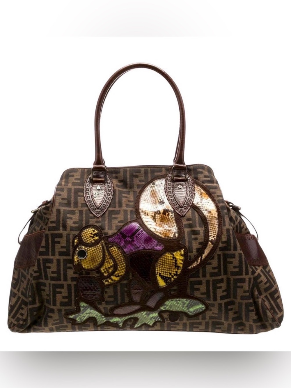 Vintage Fendi 2007 SQUIRREL Oversized Zucca Python Du Jour Bag ULTRA RARE